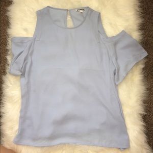 Light blue short sleeve cold shoulder top